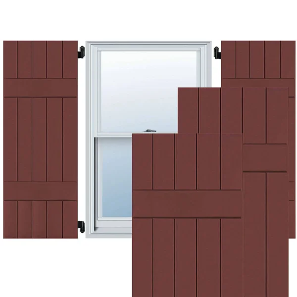 Ekena Millwork 18 in. x 41 in. Exterior Real Wood Pine Board and Batten Shutters Pair Cottage Red