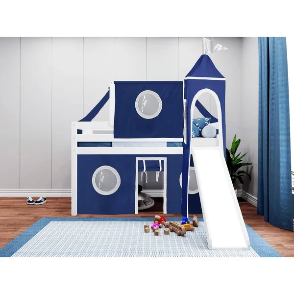 Jackpot! Princess Low Loft Twin Bed with Slide Pink Camo Tent and Tower - Cherry