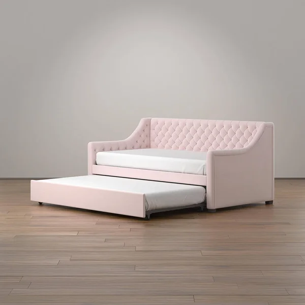 Little Seeds Ambrosia Upholstered Daybed With Trundle - Pastel Pink