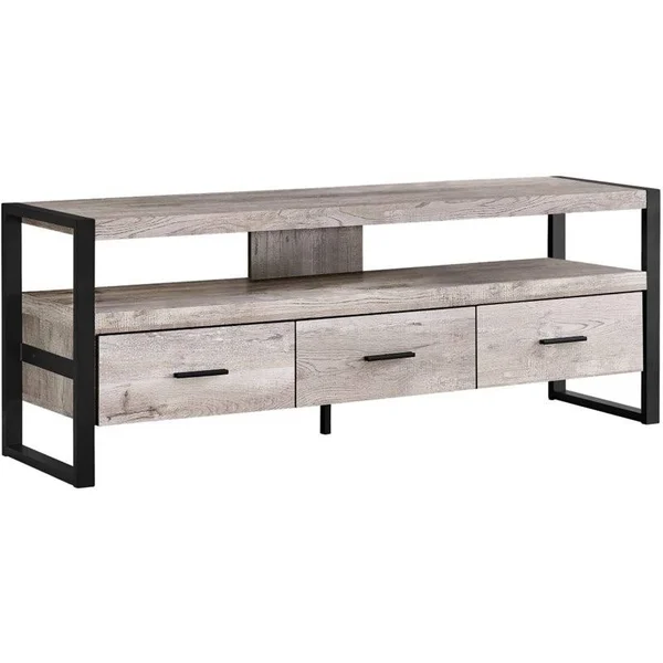 Pemberly Row 3 Drawer 60x22 Contemporary Industrial TV Stand in Taupe