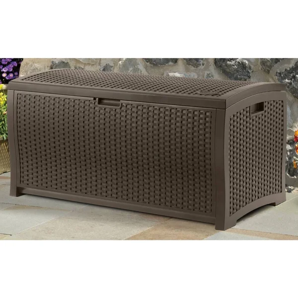 Suncast 33 Gal Resin Wicker Outdoor Garbage Can & 99 Gal Patio Resin Pool Box
