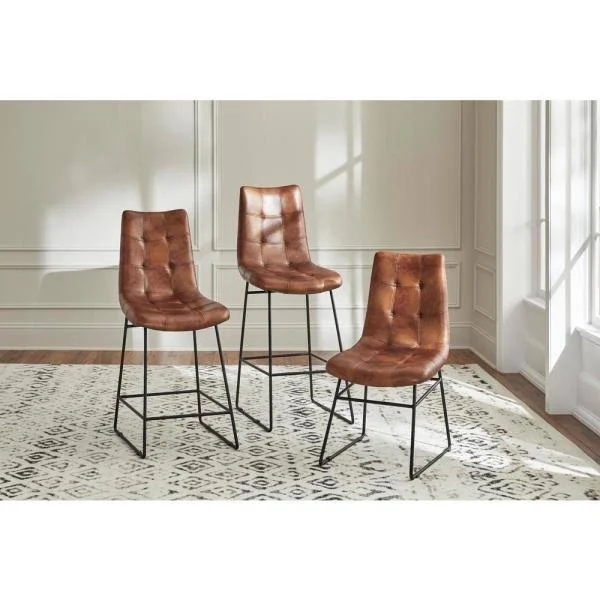 Home Decorators Collection Ivers Black Metal Upholstered Bar Stool with Back and Antique Brown Seat (18.5 in. W x 45 in. H) - Ant