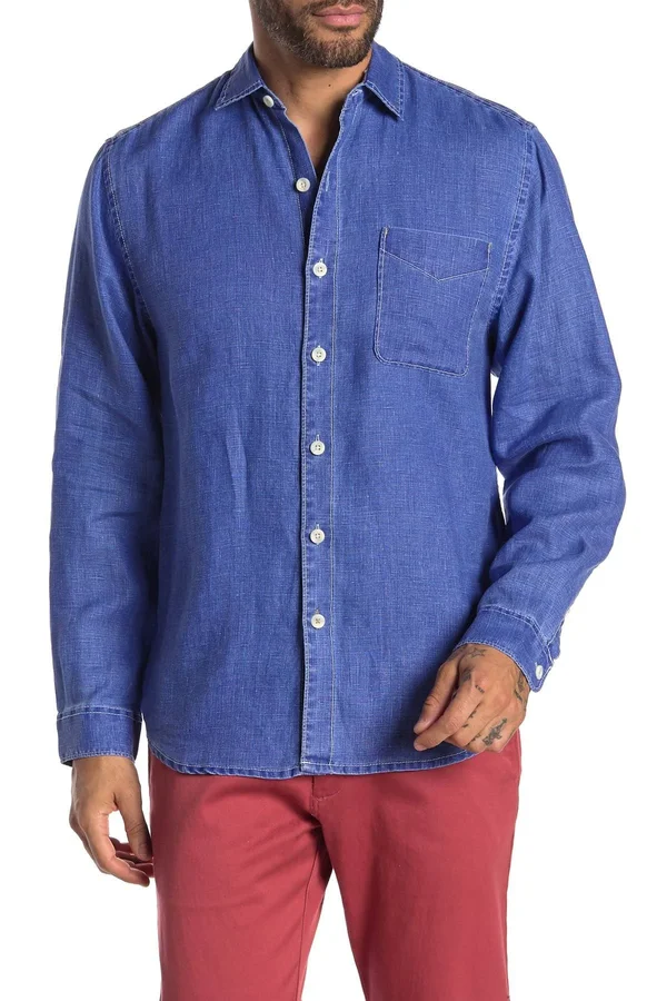 Tommy Bahama Sea Glass Breezer Original Fit Linen Shirt - Sapphire N at Nordstrom Rack