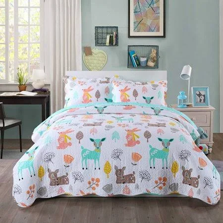 MarCielo 100% Cotton 3 Piece Kids Quilt Bedspread Comforter Set Throw Blanket for Teens Boys Girls Kids Beds Bedding Coverlet Te