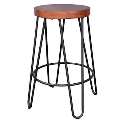 at Home Bristol Wooden Seat Backless Counter Stool with Metal Base - Brown, 15.4x22L x 24.0x22H x 15.4x22W