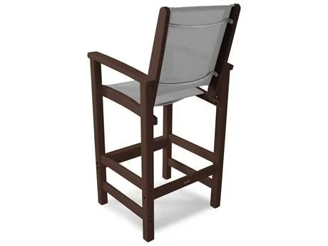 POLYWOOD 9012-ma902 Coastal Bar Chair in Mahogany, Navy Blue Sling