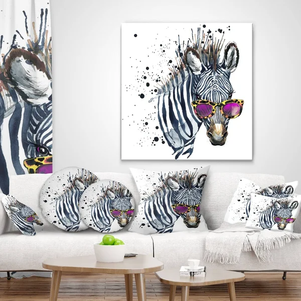 Design Art Animal &Funny Zebra Watercolor& Painting, Blue