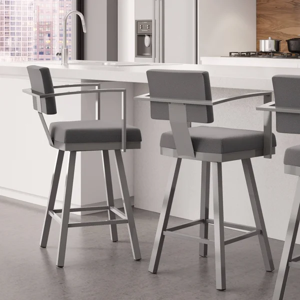 Amisco Akers 26.25x22 Polyester Swivel Counter Stool in Dark Blue/Black