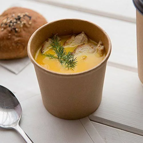 200-ct Disposable 12-oz Bio Soup Container - Medium Kraft Soup Cups: Perfect for Cafes - Eco-Friendly Recyclable Paper Cup - Who