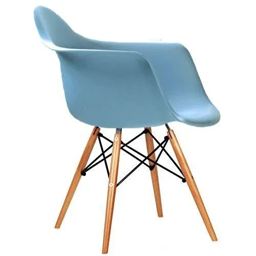 2xhome Mid Century Modern Dining Arm Chair with Natural Wood Legs, Blue