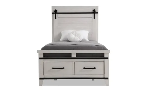 Montana Youth Full Panel Storage Bed in White - Rustic Kids& Pine Solids/Pine Veneer by Bob&s Discount Furniture