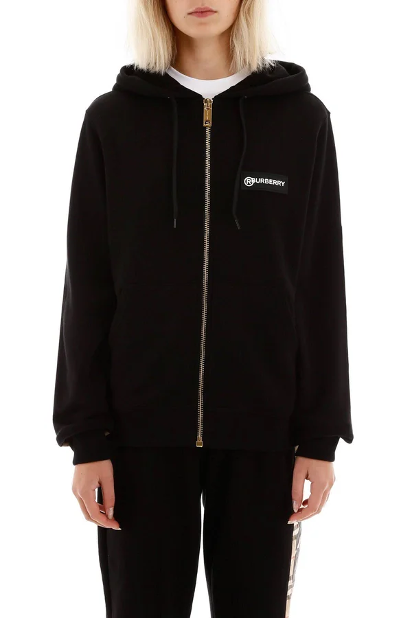 Burberry Aubree Zip-Up Hoodie - Black, Women's, M, Coats, Jackets & Outerwear Athletic Jackets, Zip-Ups, Pullovers & Hood