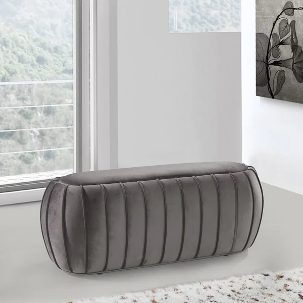 Meridian Furniture 139Grey Delilah Grey Velvet Ottoman & Bench
