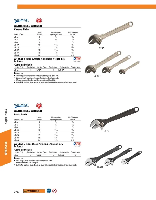 Williams AP-18A 18x22 Adjustable Wrench Chrome