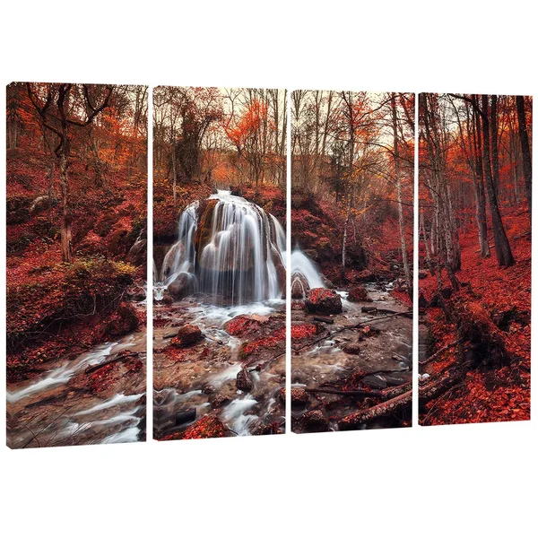 Designart &Silver Stream Waterfall Close-up& Landscape Photo Canvas Print - Silver - 60 in. Wide x 28 in. High - 5 Equal Panels