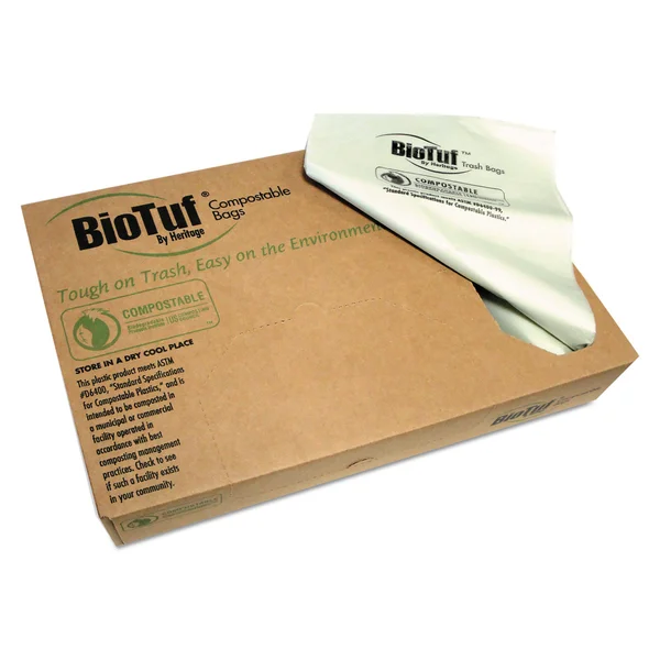 Biotuf Compostable Can Liners, 64 gal, 0.8 mil, 47x22 x 60