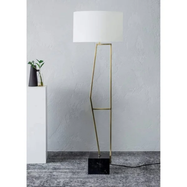Notre Dame Design LPF3117 Geva Floor Lamp, Antique Brushed Plated Brass, Black Marble