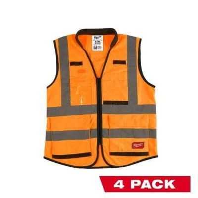 Milwaukee Performance 2X- Large/3X-Large Orange Class 2-High Visibility Safety Vest with 15 Pockets (4-Pack) - Adult Unisex