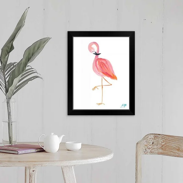 Flamingo Walk II - Black Framed Wall Art, 16x20, Great Big Canvas