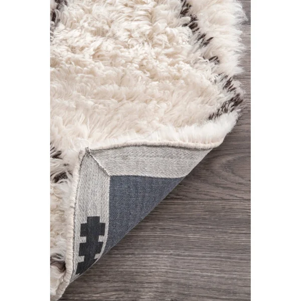 nuLOOM Handmade Moroccan Trellis Wool Shag Rug (3& x 5& Oval - Ivory)