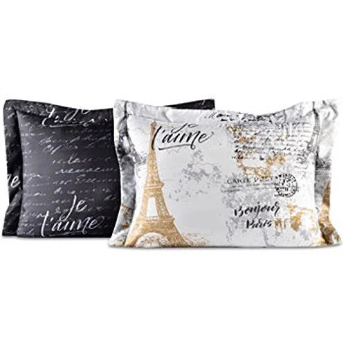 Bon Jour Paris - Eiffel Tower, Black & White Reversible Cal King Comforter Set (8 Piece Bed in A Bag)