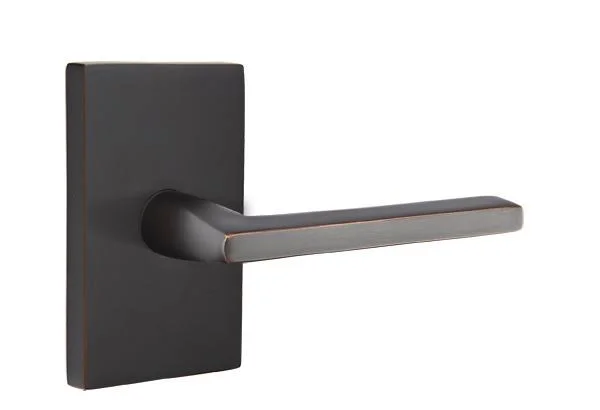 Emtek Helios Lever Modern Brass Privacy Set Modern Rectangular Rosette Oil Rubbed Bronze RH
