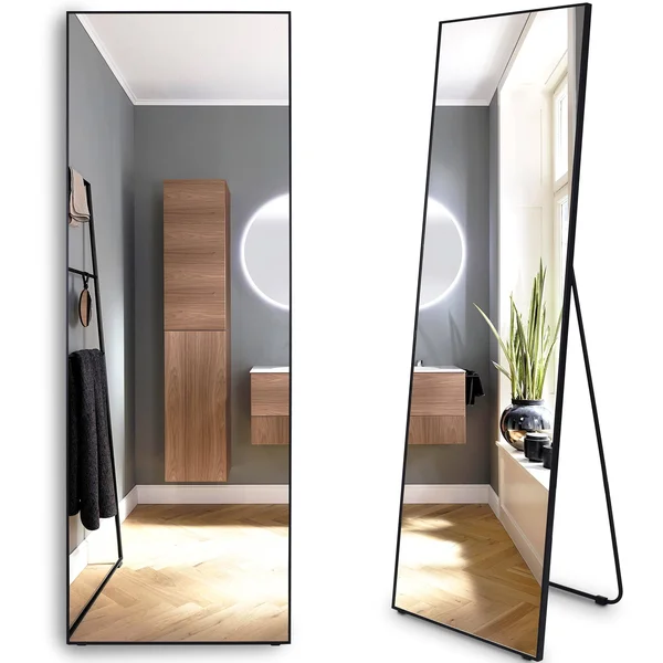 LVSOMT Full Length Floor Mirror, Free Standing Body Mirror, Wall Mounted Hanging Mirror, Large Dressing Mirror, Leaning Against