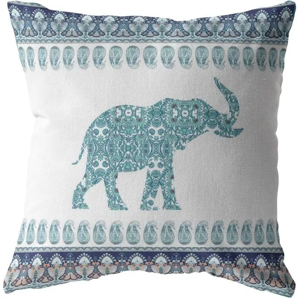 Paisley Elephant Suede Blown and Closed Pillow Blue 18x22x18x22