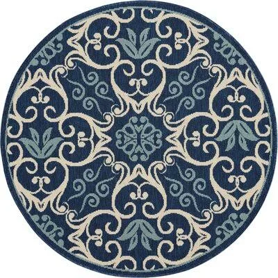 Laury Floral Navy Blue Indoor - Outdoor Area Rug Sol 72 Outdoor Rug Size: Round 4&