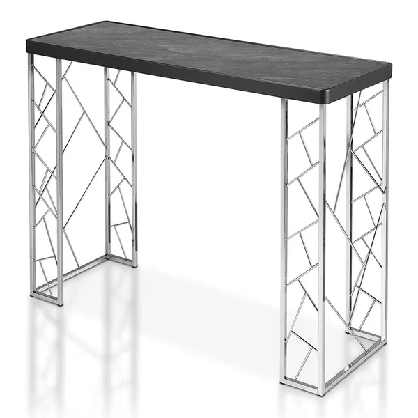 Furniture of America Stefano Metal Console Table in Black and Chrome