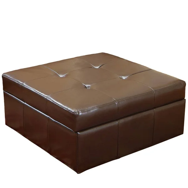 Noble House Chatsworth Brown Leather Storage Ottoman