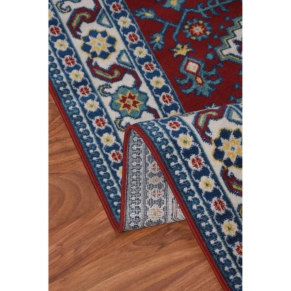 MSRUGS KLM Traditional Oriental Medallion Persian Style Blue Red Area Rug
