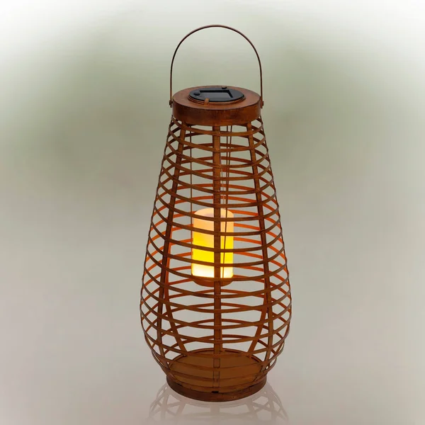 Alpine Small Metal Cylinder Solar Lantern with Flickering LED Lights