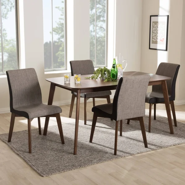 Mid-Century Beige and Brown Fabric 5-Piece Dining Set by Baxton Studio