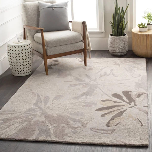 Transitional BHS-0019986 Tufted Wool Taupe Floral Accent Rug, 4' x 6'