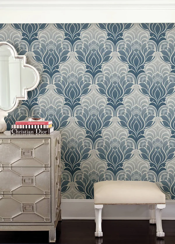 Kenneth James Azmaara Twill Damask Wallpaper, Blue