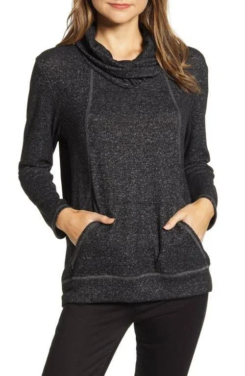 Women's Loveappella Cross Neck Seamed Pullover - Size X-Small - Black