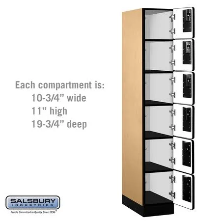 Salsbury Industries Designer Wood Locker - Six Tier Box Style - 1 Wide - 6 Feet High - 21 Inches Deep - Maple