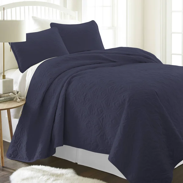 Home Collection 3 Piece Quilted Coverlet Set - Damask - Full/Queen, NAV