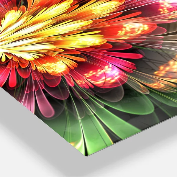 Design Art Fractal Flower Red and Green - Floral Digital Art Glossy Metal Wall Art, Size: 30 in. Wide x 40 in. High, Safety Yell
