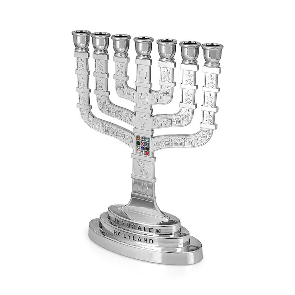 Seven Branch Menorah - 12 Tribes of Israel (Variety of Colors)