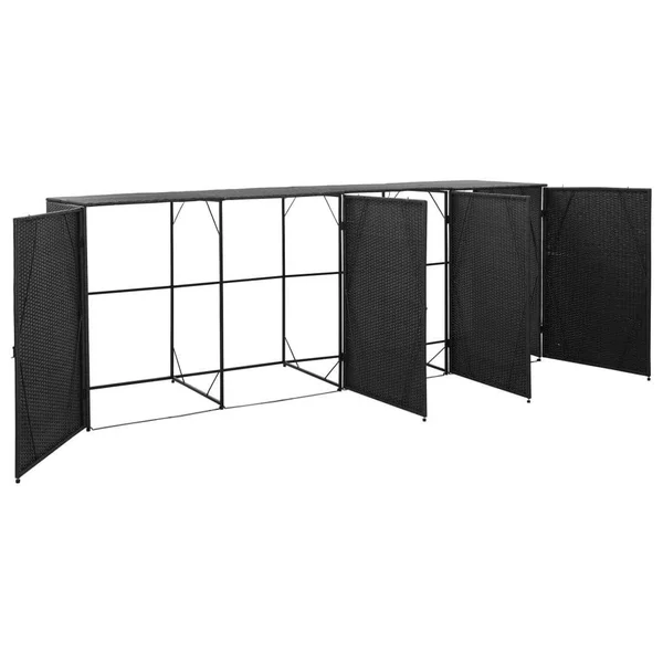vidaXL Quadruple Wheelie Bin Shed Black 120.1x22x30.7x22x47.2x22 Poly Rattan