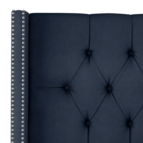 Navy Blue Wingback California King Upholstered Headboard