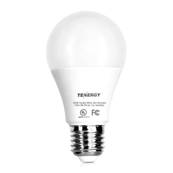 Tenergy LED Light Bulb - 9 Watts Equivalent A19 E26 Medium Standard Base, 5000K Daylight White Energy Saving Light Bulbs for Offi