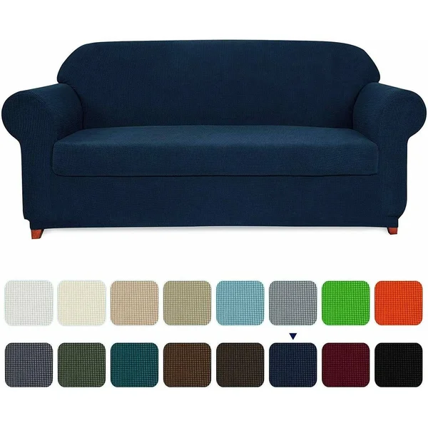 Subrtex Stretch 2-Piece Textured Grid XL Sofa Slipcover - Navy