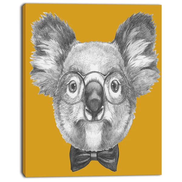 Design Art 'Koala with Glasses and Bow Tie' Graphic Art on Wrapped Canvas - White