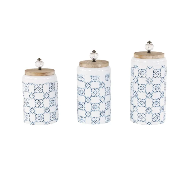 Zimlay Farmhouse Decor Tall Round White Metal Set of 3 Jars 42994