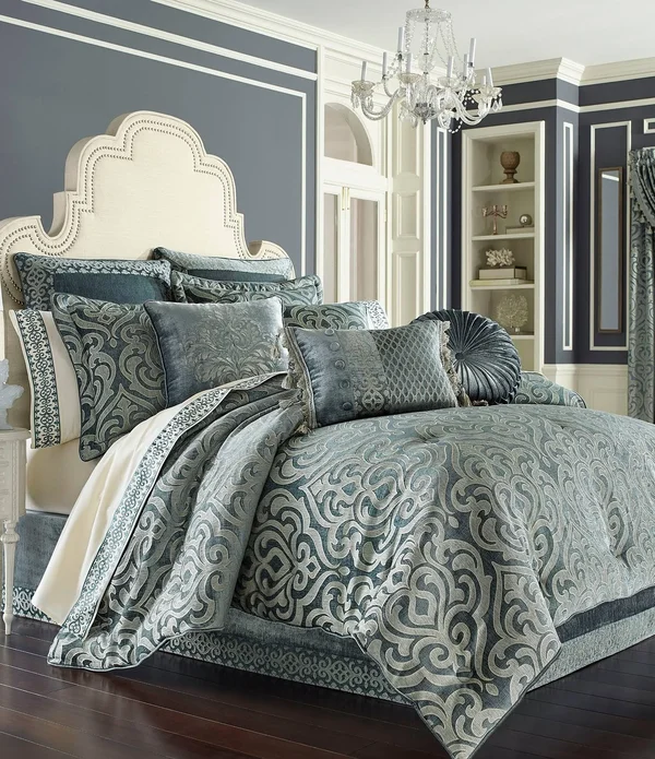 J. Queen New York Sicily Embroidered Damask Square Pillow, Teal