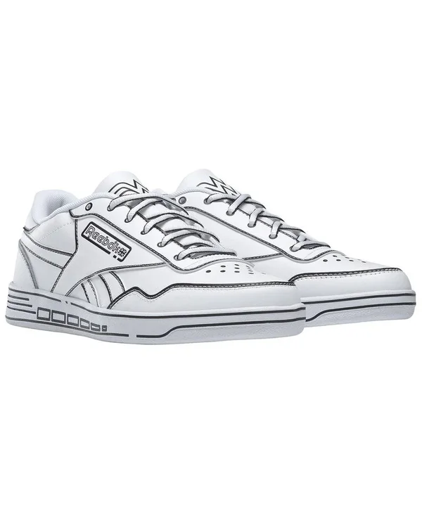 Reebok Club Memt Leather-Trim Sneaker, White/Black, 9.5