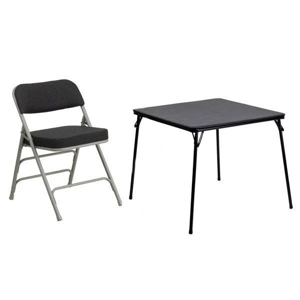 Flash Furniture Hercules Series Premium Curved Triple Braced & Double Hinged Black Pin-Dot Fabric Metal Folding Chair with B